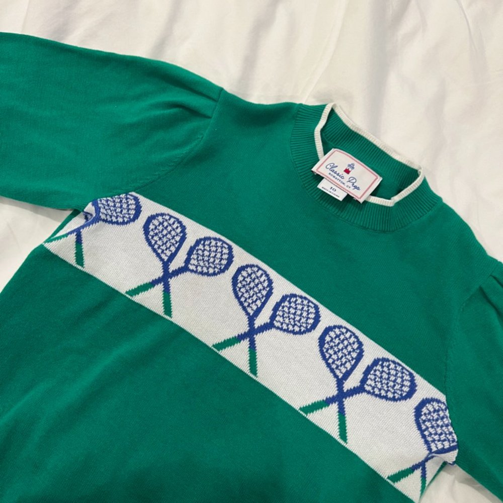 Classic Prep Darby Tennis Sports Sweater in Green (Kids Size 10y)
